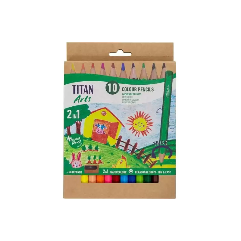 (130110010) TITAN ARTS LÁPICES DE COLORES INICIACIÓN SURTIDOS ESTUCHE 10 UD + SACAPUNTAS