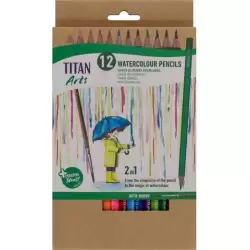 (130120012) TITAN ARTS LÁPICES DE COLORES ACUARELABLES SURTIDOS ESTUCHE 12 UD + PINCEL