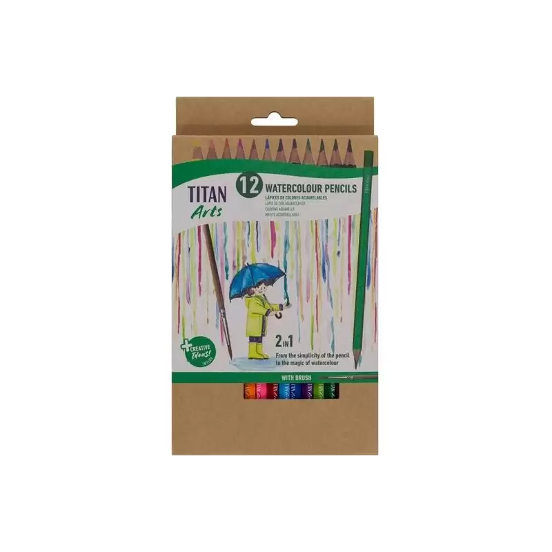(130120012) TITAN ARTS LÁPICES DE COLORES ACUARELABLES SURTIDOS ESTUCHE 12 UD + PINCEL