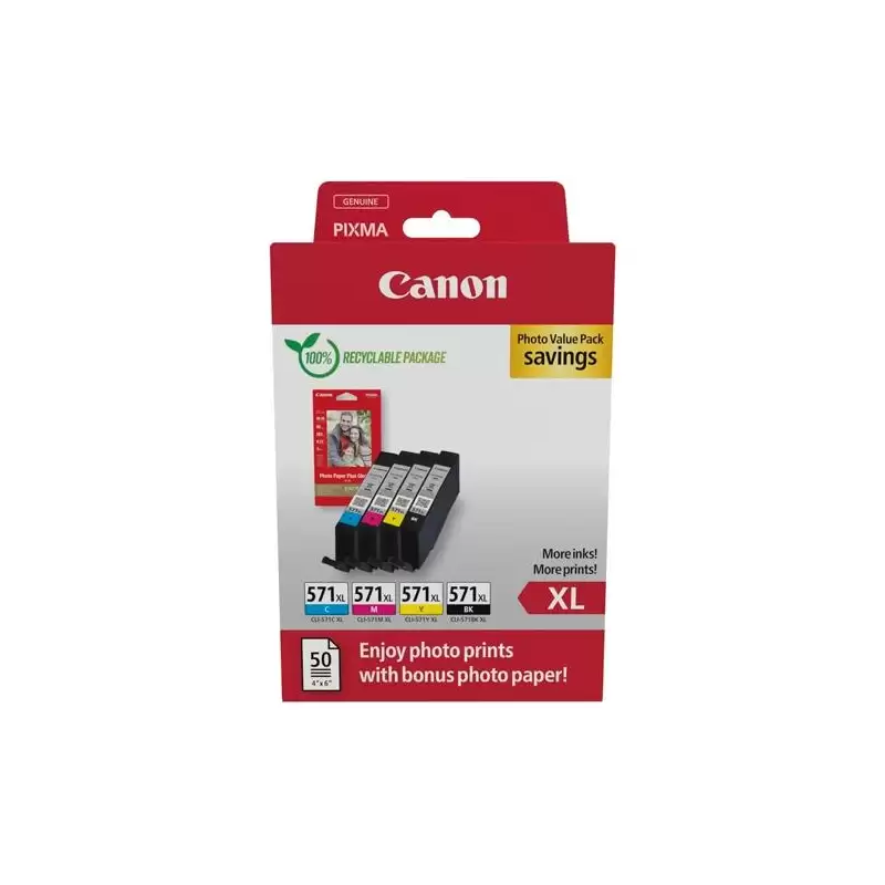 (0332C006) CANON TINTA ECOPACK BK+ C/M/Y +50H PAPEL FOTO 10X15 GLOSSY II PARA PIXMA TS 5051/5053/5055/6050/6051/6052/8051/8...