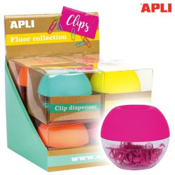 (16905) APLI PORTACLIPS REDONDO CON 50 CLIPS COLORES SURTIDOS