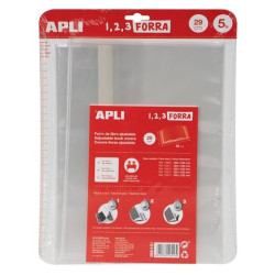 (16913) APLI FORRO DE LIBROS CON SOLAPA AJUSTABLE 290MM PP 75 MICRAS BLÍSTER 5 UD
