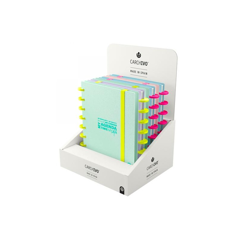 (66053881) CARCHIVO AGENDA DE DISCOS INGENIOX SIN FECHA A5 80H 100GR SV NEÓN PASTEL EXPOSITOR 6 UD