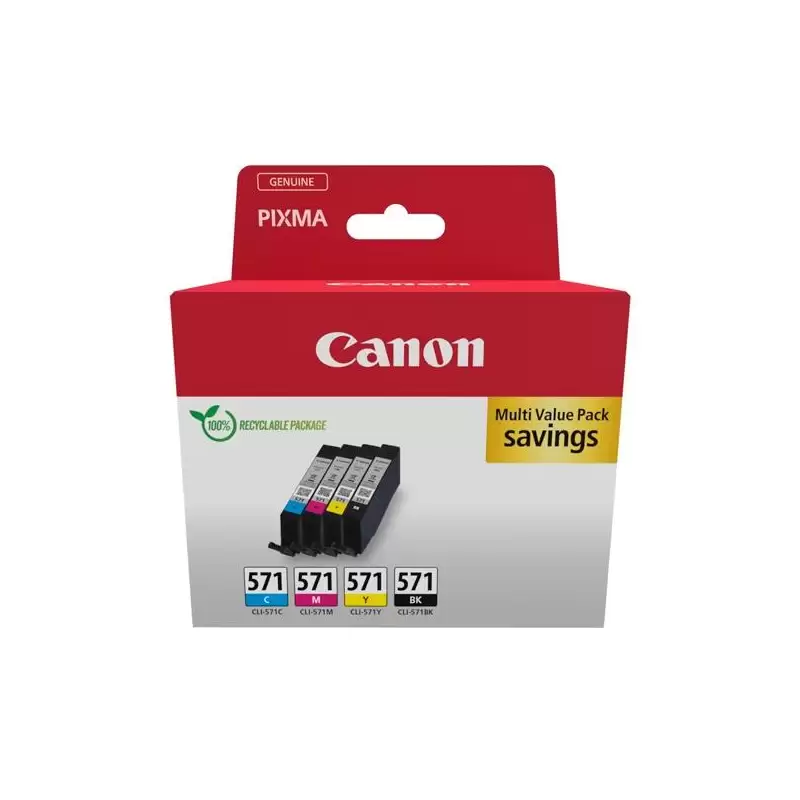 (0386C008) CANON TINTA ECOPACK BK+ C/M/Y PARA PIXMA TS 5051/5053/5055/6050/6051/6052/8051/8052/9050/9055 - CLI 571