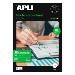 (11833) APLI PAPEL FOTOGRÁFICO A4 210GR LÁSER DOBLE CARA PAQUETE 100H BLANCO BRILLO