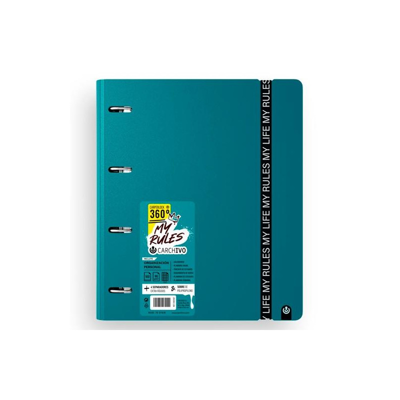 (12477479) CARCHIVO CARPEBLOCK 360 MY RULES CON RECAMBIO 100H A4 5X5 90GR 4 SEPARADORES PP FOAM DEEP GREEN