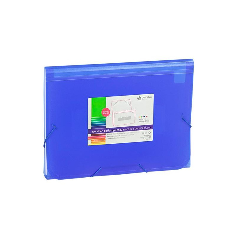 (1913KF50) CARCHIVO CLASIFICADOR ACORDEÓN FOLIO 13 DPTOS C/GOMA PP TRANSLÚCIDO AZUL