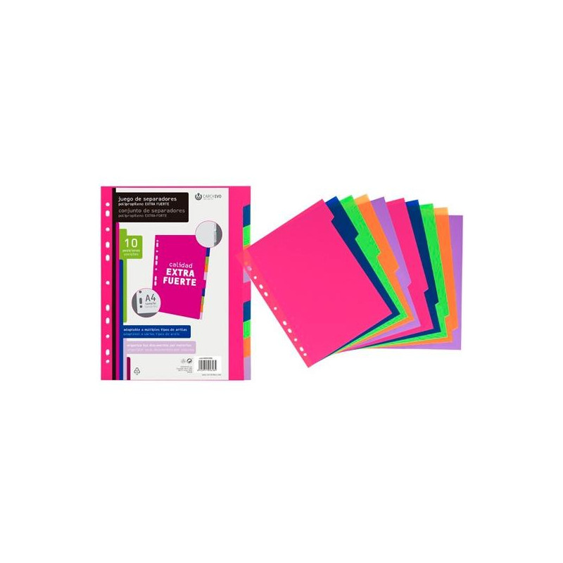 (49051099) CARCHIVO SEPARADORES 10 POSICIONES A4 PP EXTRA FUERTE FASHION COLORES