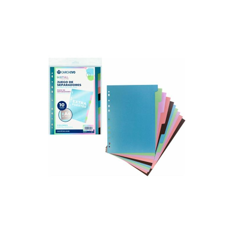 (49081099) CARCHIVO SEPARADORES 10 POSICIONES A4 PP EXTRA FUERTE COLORES METAL