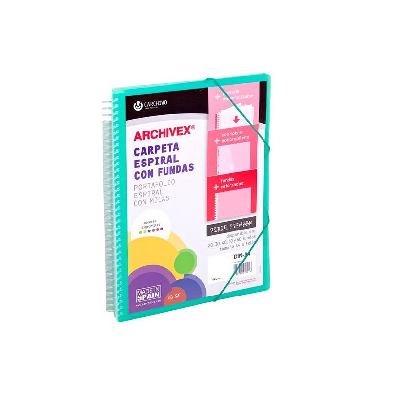 (53033054) CARCHIVO CARPETA CON FUNDAS 30 ARCHIVEX STAR ESPIRAL A4 C/GOMAS SOBRE C/SOLAPA PERSONALIZABLE VERDE