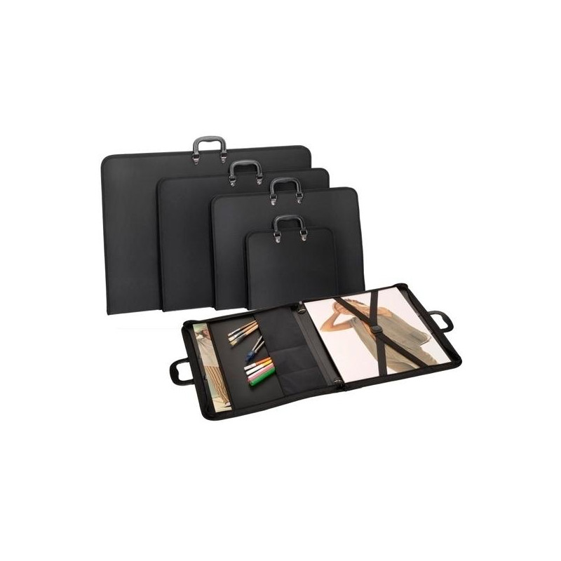 (DX-1288) CARCHIVO CARTERA CREMALLERA A0 ANILLAS CON ASA PP GOFRADO NEGRO