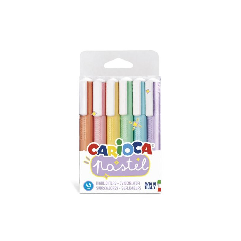(43033) CARIOCA MARCADOR PASTEL PUNTA BISELADA COLORES - BOLSA PVC DE 6