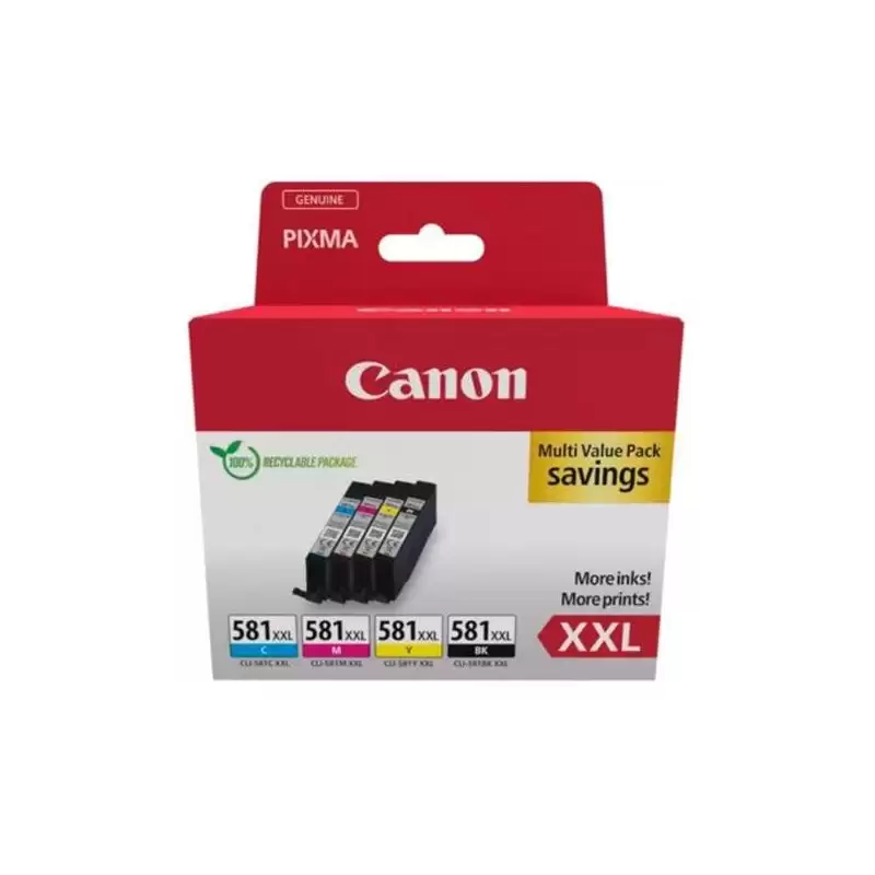 (1998C007) CANON TINTA ECOPACK BK +C/M/Y - PIXMA TS 6251/6350/6351/705/8252/8350/8351/8352/9550/9551- CLI 581XXL
