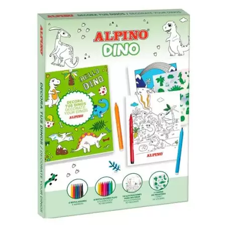 (AD000001) ALPINO SET CREATIVO DECOR DINO 14 ROTULADORES + 18 ILUSTRACIONES + PEGATINAS