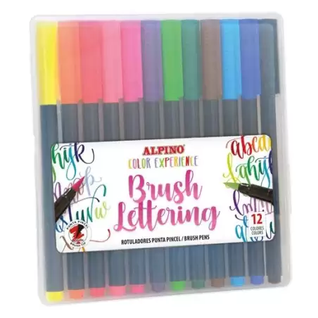 (AR001054) ALPINO ROTULADORES BRUSH LETTERING EXPERIENCE PUNTA PINCEL COLORES SURTIDOS ESTUCHE 12 UD
