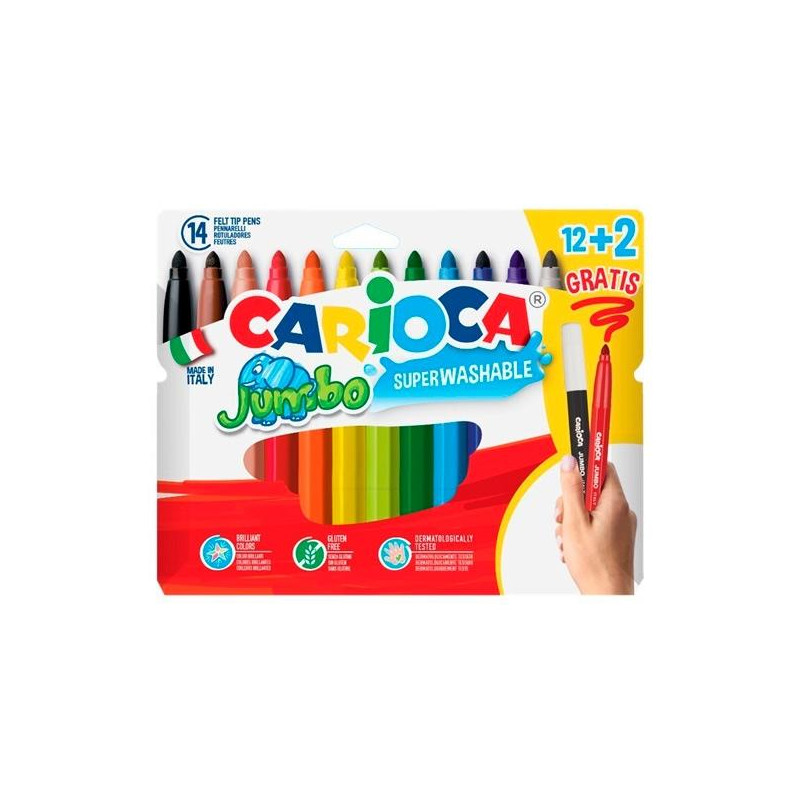 (40567) CARIOCA ROTULADORES JUMBO SUPER LAVABLES C/SURTIDOS ESTUCHE 12+2 UD GRATIS