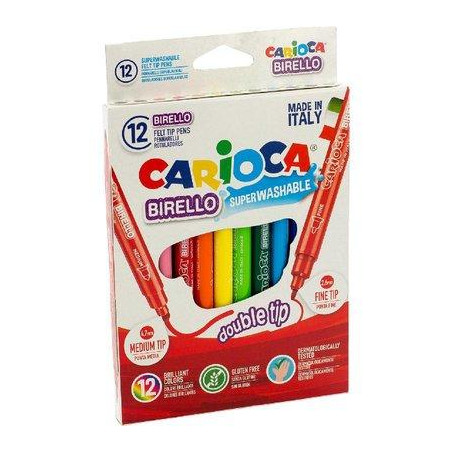 (42753) CARIOCA ROTULADOR BIRELLO DOBLE PUNTA FINA/MEDIA COLORES SURTIDOS ESTUCHE 12 UD