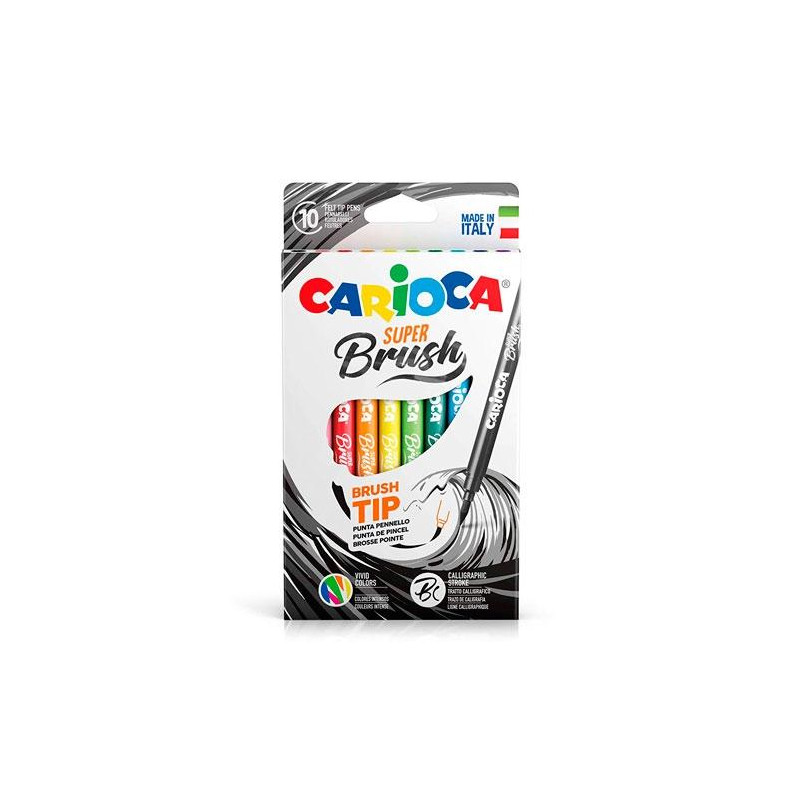 (42937) CARIOCA ROTULADOR SUPER BRUSH PUNTA PINCEL COLORES SURTIDOS ESTUCHE 10 UD