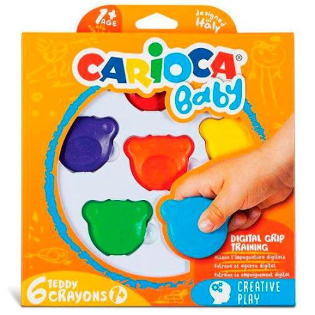 (42956) CARIOCA CERAS TEDDY 1+ CON FORMA DE OSITO COLORES SURTIDOS ESTUCHE 6 UD