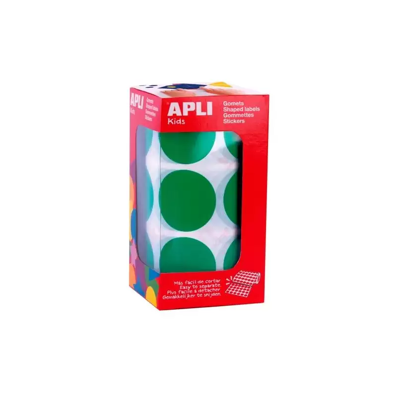 (17862) APLI GOMETS REDONDOS 33MM ROLLO VERDE -ROLLO 708 UNIDADES-