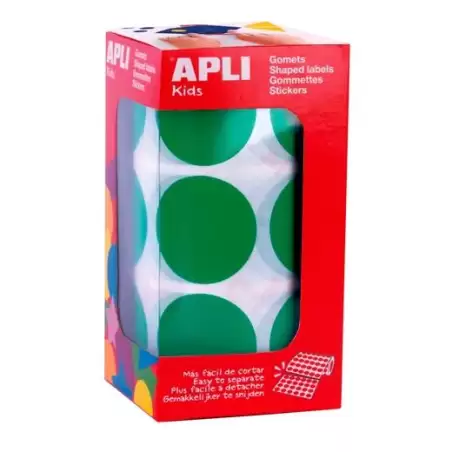 (17862) APLI GOMETS REDONDOS 33MM ROLLO VERDE -ROLLO 708 UNIDADES-