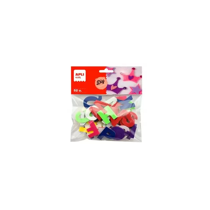 (18243) APLI FORMAS FIELTRO LETRAS ADHESIVOS 30MM COLORES SURTIDOS -52U-