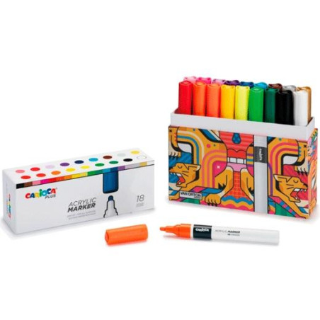 (45219) CARIOCA PLUS ROTULADOR ACRÍLICO COLORES SURTIDOS CAJA PREMIUM 18 UD