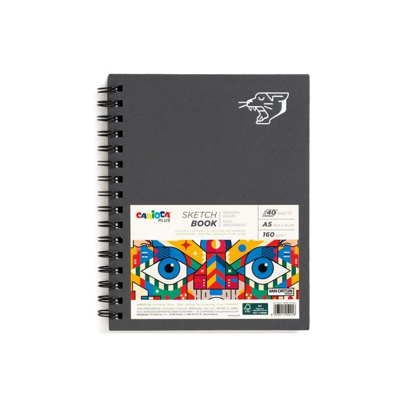 (45226) CARIOCA PLUS BLOC DE DIBUJO SKETCHBOOK ESPIRAL A5 40H PRECORTADAS 160GR