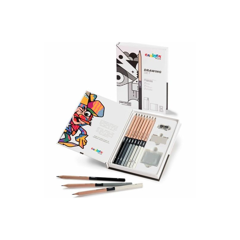 (45230) CARIOCA SET DE DIBUJO PLUS DRAWING CON 8 LÁPICES DE GRAFITO 4H A 6B + ACCESORIOS