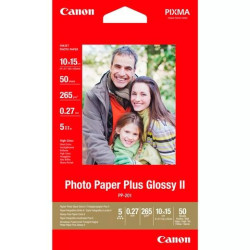 (2311B003) CANON PAPEL FOTOGRÁFICO PLUS GLOSSY II 10X15CM 265GR INKJET PP-201 DE 4X6" PAQUETE 50H BLANCO BRILLO