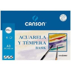 (C200402393) CANSON MINIPACK ACUARELA Y TÉMPERA BASIK 6 HOJAS LISO 29,7X42CM