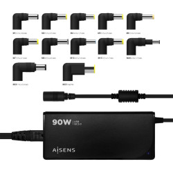 (ASLC-90WAUTO-BK) AISENS CARGADOR UNIVERSAL MULTITENSION PARA PORTATIL 90W AUTOMATICO CON 12 CONECTORES + USB-A QC.3.0