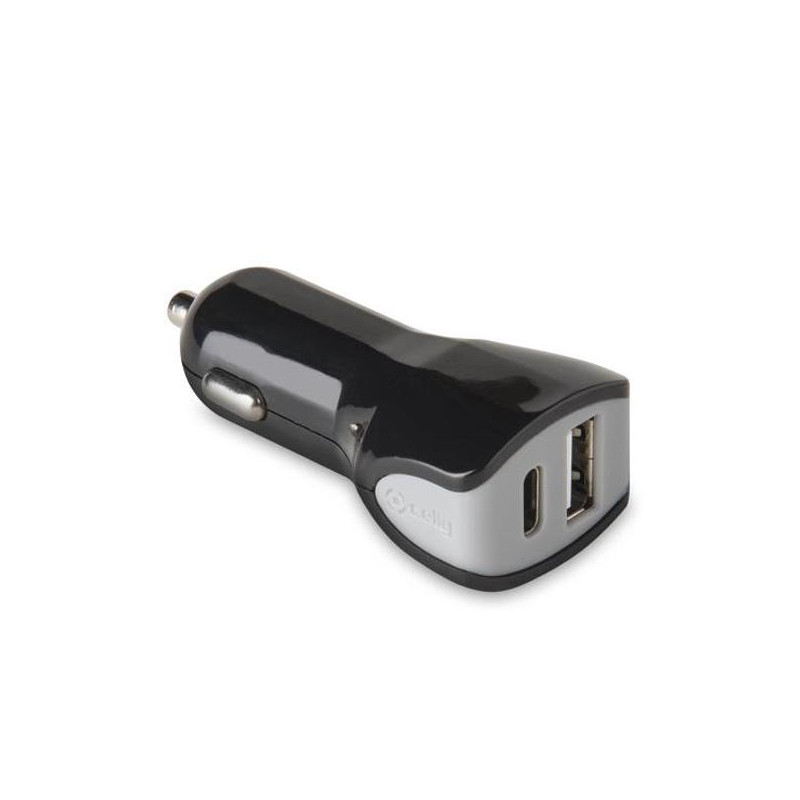 (CCTYPECUSBBK) CELLY CARGADOR DE COCHE 1 USB - 1 USB-C 17W NEGRO