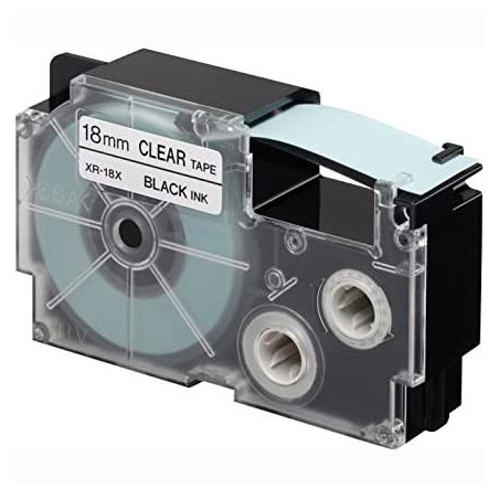 (XR-18X) CASIO CINTA PARA ETIQUETADORA 8M X 18MM NEGRO/TRANSPARENTE
