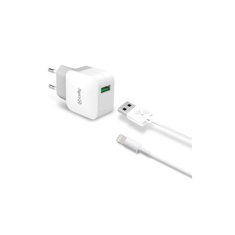 (TCUSBLIGHT) CELLY CARGADOR PARED USB + CABLE USB - LIGHTNING 12W BLANCO