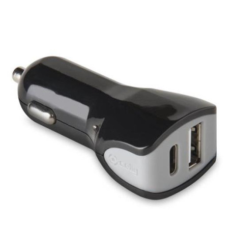(CCTYPECUSBBK) CELLY CARGADOR DE COCHE 1 USB - 1 USB-C 17W NEGRO
