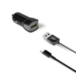 (CCUSBTYPEC) CELLY CARGADOR DE COCHE USB + CABLE USB - USB-C 12W NEGRO