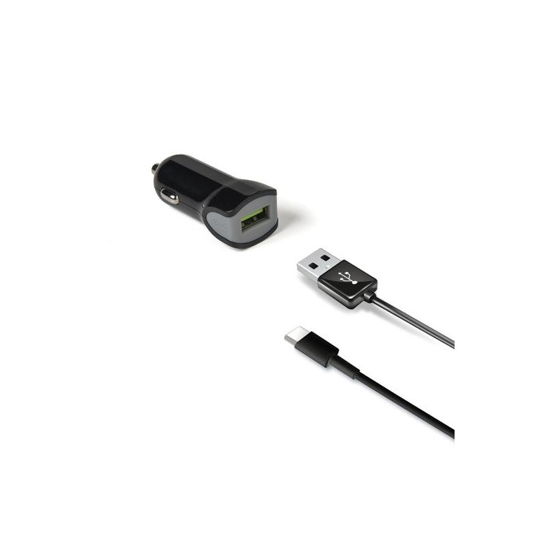 (CCUSBTYPEC) CELLY CARGADOR DE COCHE USB + CABLE USB - USB-C 12W NEGRO