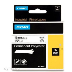 (18483) DYMO RHINO CINTA DE ETIQUETAS INDUSTRIAL ADHESIVA ID1-12, NEGRO SOBRE BLANCO DE 12MMX5,5M, POLYESTER (S0718210)