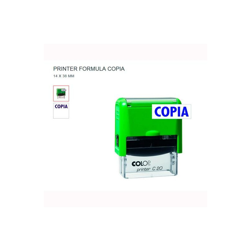 (151711A) COLOP SELLO PRINTER C20 FORMULA " COPIA " ALMOHADILLA E/20 14X38MM AZUL CARCASA KIWI