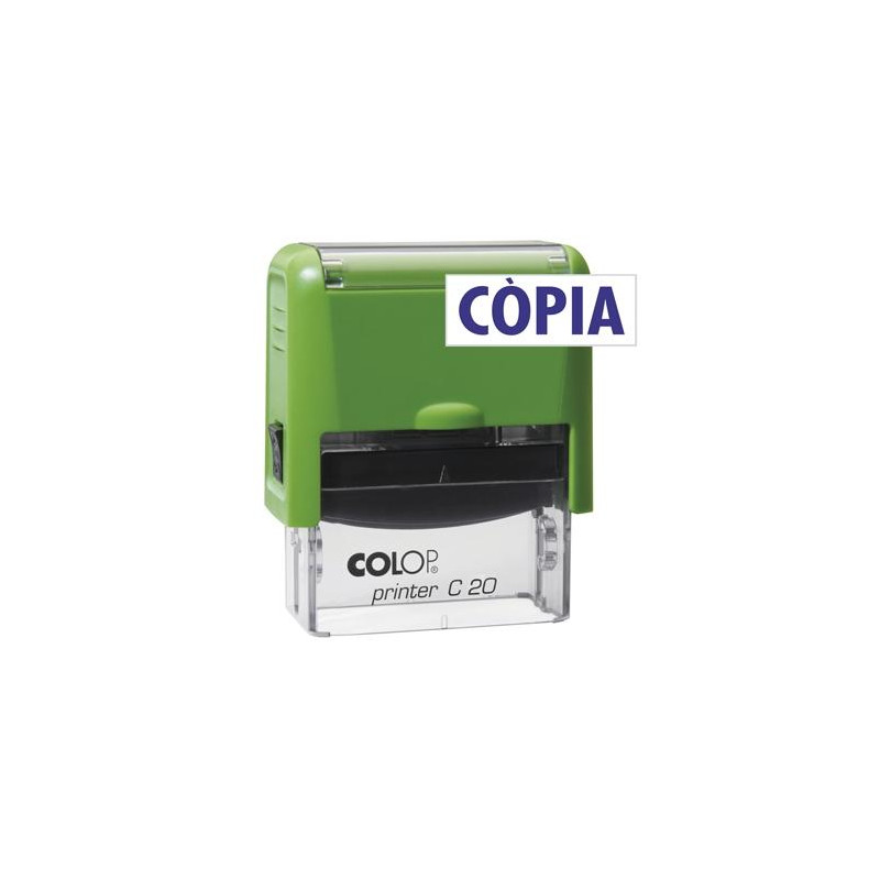 (500766A) COLOP SELLO PRINTER C20 FORMULA " CÒPIA " (CATALÁN) ALMOHADILLA E/20 14X38MM AZUL (CARCASA ROJO Y VERDE)
