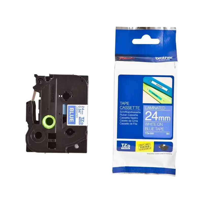 (TZE555) BROTHER CINTA ROTULADORA LAMINADA TEXTO BLANCO SOBRE AZUL - 24MMX8M
