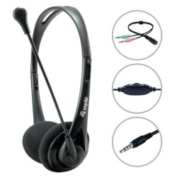 (245302) EQUIP AURICULARES ESTÉREO JACK 3.5MM ULTRALIGEROS CON MICRÓFONO FLEXIBLE AJUSTABLE NEGRO