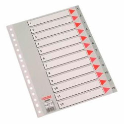 (49205) ESSELTE ÍNDICE NUMÉRICO MULTITALADRO 1-12 POLIPROPILENO FOLIO GRIS CON CARÁTULA ÍNDICE CARTÓN COLOR