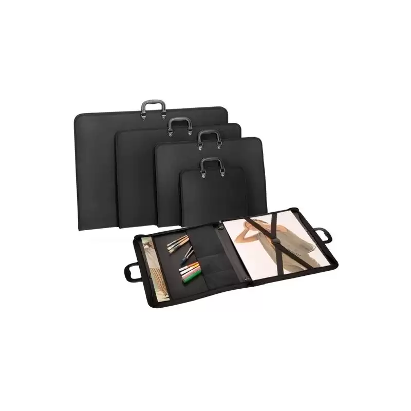 (DX-1288) CARCHIVO CARTERA CREMALLERA A0 ANILLAS CON ASA PP GOFRADO NEGRO