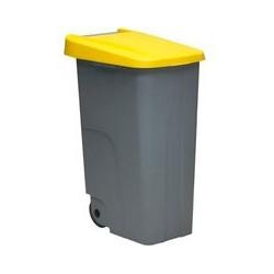 (23450-AM) DENOX CONTENEDOR DE RECICLAJE C/RUEDAS Y ASA 110L GRIS C/TAPA AMARILLO
