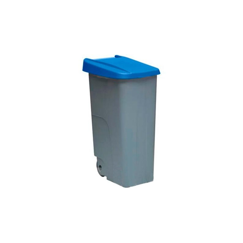 (23450-AZ) DENOX CONTENEDOR DE RECICLAJE C/RUEDAS Y ASA CERRADO 110L GRIS C/TAPA AZUL