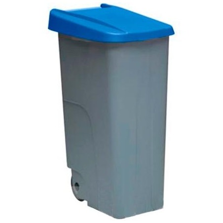 (23450-AZ) DENOX CONTENEDOR DE RECICLAJE C/RUEDAS Y ASA CERRADO 110L GRIS C/TAPA AZUL