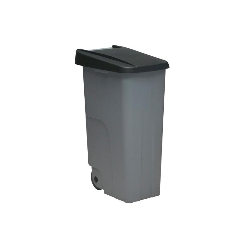 (23450-NE) DENOX CONTENEDOR DE BASURA ECO C/RUEDAS Y ASA 110L GRIS C/TAPA NEGRO