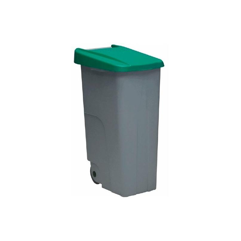 (23450-VE) DENOX CONTENEDOR DE RECICLAJE C/RUEDAS Y ASA CERRADO 110L GRIS C/TAPA VERDE